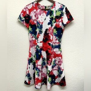 Milly Rosabella Combo Watercolor Scuba Fit and Flare Dress - size 6 Stretch